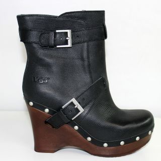 UGG Australia Taryn Clog Black Women Wedge Ankle Leather Boot 1001316 