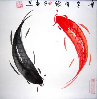 Fengshui Carps Koi Fish Chinese Inkbrush Painting Art