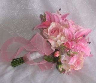   Stargazers Roses Bridal Handtied Bouquet Silk Wedding Flowers