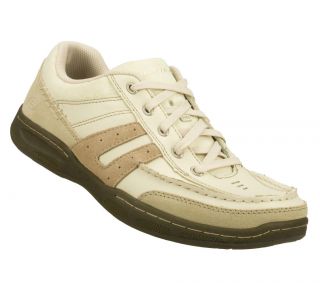 Skechers Bogan Mens Off White Beige Leather Comfort Lace Up Casual 