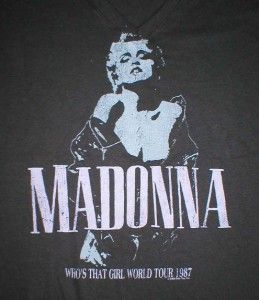 Madonna Brand New Whos That Girl 1987 Tour Tee Shirt Black V Neck Cap 