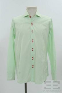 Bogosse Mens Green Pink Topstitched Cotton Button Front Shirt Size 5 