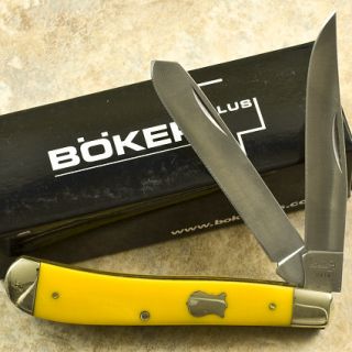 Boker Plus Yellow Trapper 2 Blade Pocket Knife 294Y New Handles 