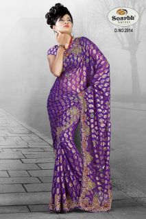 Fancy Designer Indian Blue Georgette Saree Sari with Unstitched Blouse 