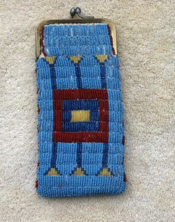 Early 1900s Sioux Indian Full Beaded Hide Both Sides Purse South 