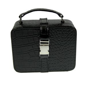  Case Croc Embossed Simulated Leather Black Box Travel New