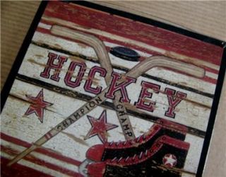 Hockey Skates Stick Boys Adult Game Room Wall Art Sign