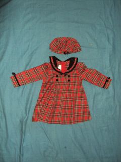 BONNIE BABY Red Plaid Christmas Dress with HAT Size 24 Months 2T 