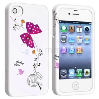 Cute Pink Bow Birdcage Front Back White Hard Case Skin Cover for 