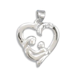 sterling silver 22mm x 16mm mother and child heart pendant with 1mm 