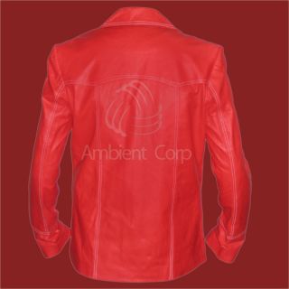 Brad Pitt’s Vintage Fight Club Red Genuine Leather Jacket Coat Tyler 