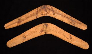Pair of Old Vintage Aboriginal Lake Tyers Station Boomerangs