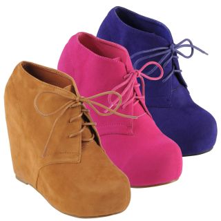  Brinley Co Womens Sueded Lace Up Wedge Booties