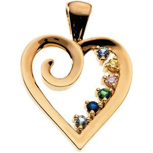 Mothers Jewelry 10K Gold Heart Necklace w Birthstones