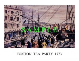 Boston Tea Party 1773 Color Litho Historic Photo