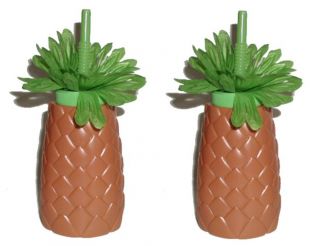   Set 2 Luau Party Tropical Pineapple Sipper Cups Bottles 20oz