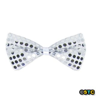 Silver Sequin Bow Tie ~ HALLOWEEN DISCO DANCE COSTUME PARTY ACCESSORY 