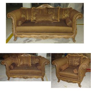 Gorgeous Elegant Brantley Chenille Damask Carved Sofa Set of Three 