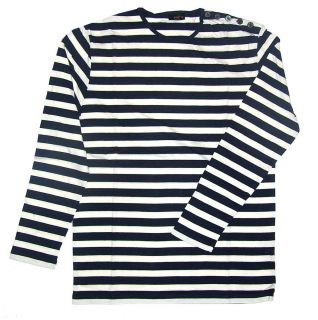 Breton Top T Shirt Navy Blue White Stripes Long Sleeve