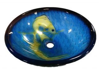   Vessel Sink Bowl with Yellow Fish Bathroom Vanity Sink A99