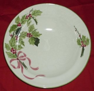   GUSTIN Co. Hand Decorated HOLLY & RIBBONS LARGE BOWL POTTERY