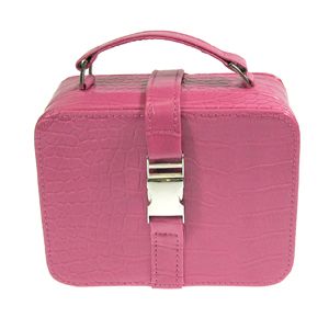 Jewelry Case Croc Embossed Simulated Leather Pink Travel Box with 