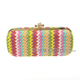 New Colorful PP Straw Clutch with Gold Alloy Brim Modern and Chic 