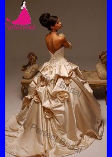 High Quality Champagne Wedding Dresses Bridal Gown Prom Party Ball 