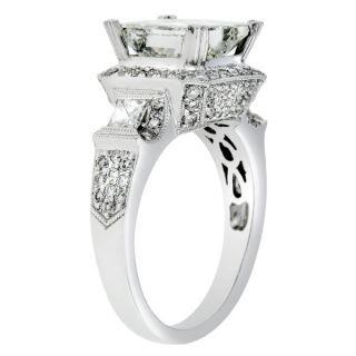   White Gold Princess Cut White Diamond Engagement Ring   Vintage Style