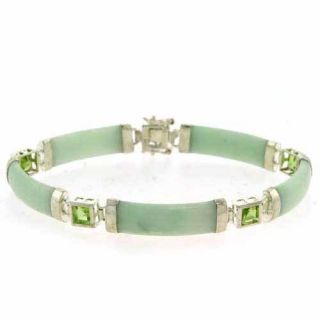 Sterling Silver Genuine Peridot and Green Jade Bracelet