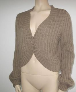Cropped Shrug Knit 1 Button L s Sweater Sz L Brown