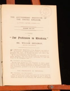   Profession in Rhodesia William Bridgman Auctioneers Institute