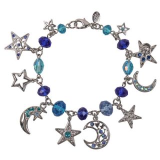   Charm Bracelet Silver Tone Blue Sparkling Celestial Charms
