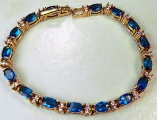 Vintage Avon Signed Blue Sapphire Glass Rhinestone Tennis Bracelet 