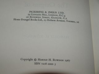 Harold H Rowdon 1st Edition Origins of The Brethren