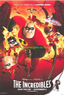 The Incredibles Movie Poster Original DS 27x40 Disney Pixar Animation 