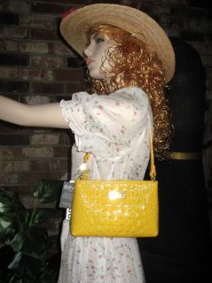 NWT BRAHMIN CROC GLOSSY ANYTIME SOL YELLOW EMBOSSED LEATHER 