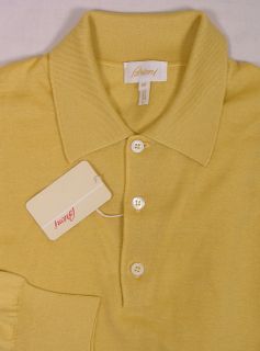 BRIONI Sweater $895 Yellow 3 Button 70 Cashmere 30 Silk Polo Sweater 