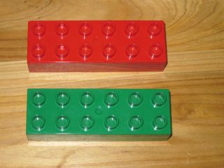 lego duplo parts 2 x 6 green red bricks please look at the pictures 