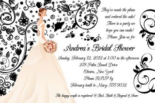 black and white Bridal Bouquet Grunge Damask Shower Invitations Custom