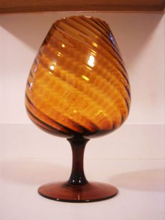 Vtg Large Amber Ripple Glass Brandy Wine Snifter Vase