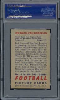 1951 Bowman Football #4 Norm Van Brocklin (Rookie Hall of Famer), PSA 