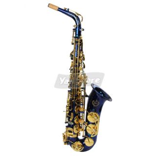   Eb Brass Saxophone Sax Blue with Abalone Shell Button+More Accessories