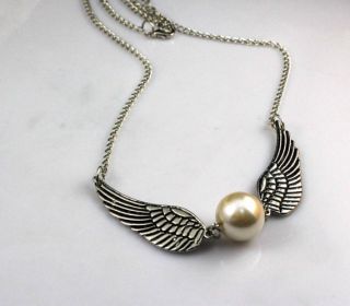   potter Golden Snitch necklace Silver Double wings antiqued brass chain