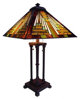 Handcrafted Mission Styled Tiffany Style Stained Glass Table Lamp w 16 
