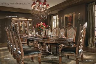  Double Pedestal Hardwood Dining Table Chairs Dining Room Furniture Set