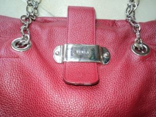 Furla Large Red Pebble Leather Handbag Purse Dual Shoulder Straps 