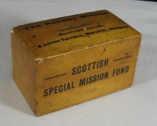 Antique Scottish Railway Mission Donation Money Box Bank Secret 