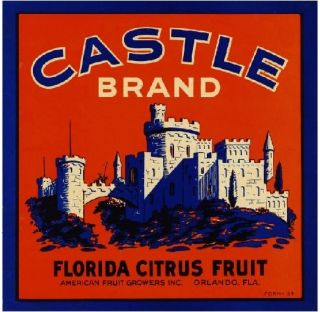 Orlando Florida Castle Orange Citrus Crate Label Print