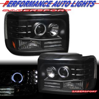 92 96 Ford Bronco F150 Halo Angel Eyes Projector Headlights Black LED 